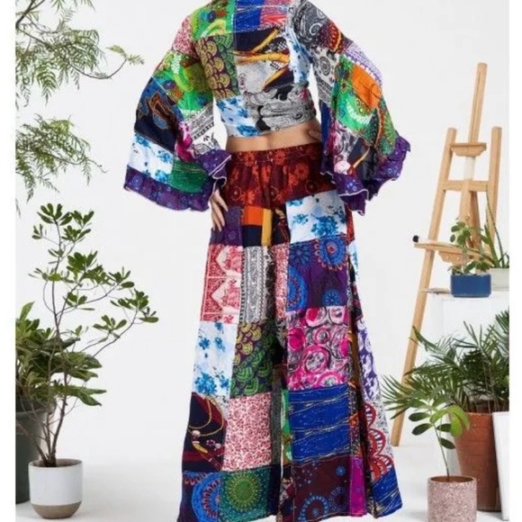 NWT Patchwork Palazzo Vibrant Multicolor Pants - Picture 13 of 13